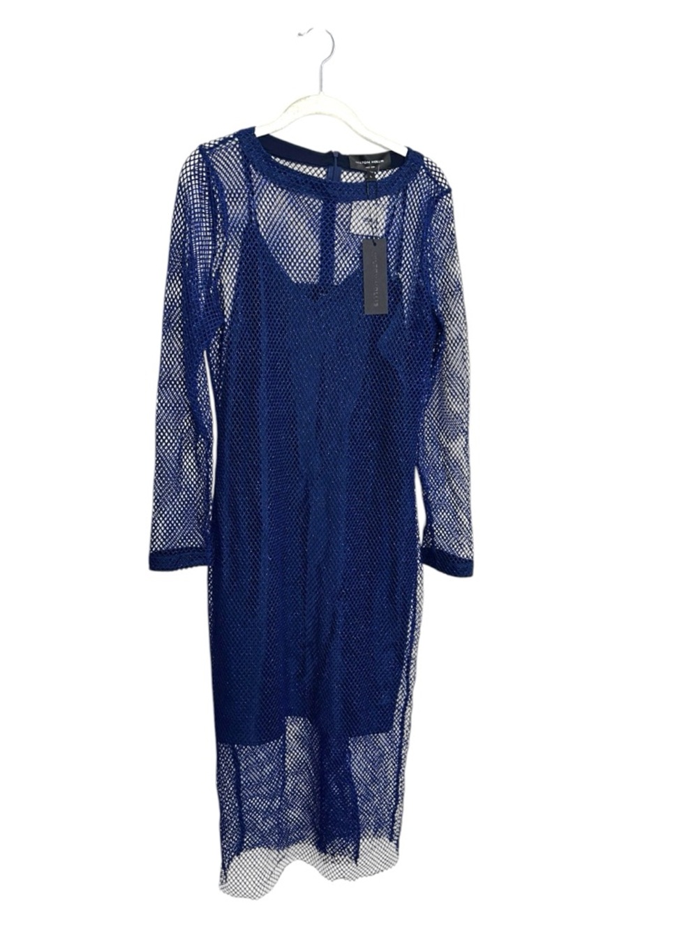 Hilton Hollis Indigo Mesh Overlay Dress L Sheer Layered Designer NWT